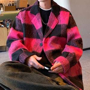 Winter Plaid Wool Mid-length Coat