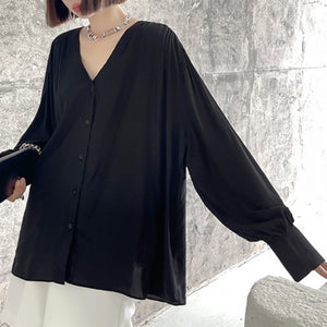 V Neck Long Sleeved Loose Shirt