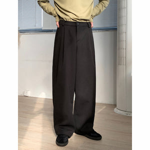 Thickened Twill Semi-elastic Wide-leg Loose Trousers