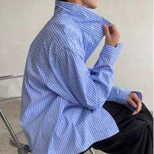 Load image into Gallery viewer, Blue Striped Turtleneck Loose Fit Shirt
