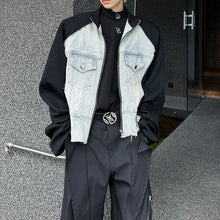 Load image into Gallery viewer, Denim Patchwork Contrast Color Cropped Jacket
