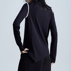 Irregular Stand Collar Long Sleeve T-shirt