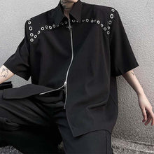 Load image into Gallery viewer, Double Zipper Shoulder Pads Short Sleeve Shirt
