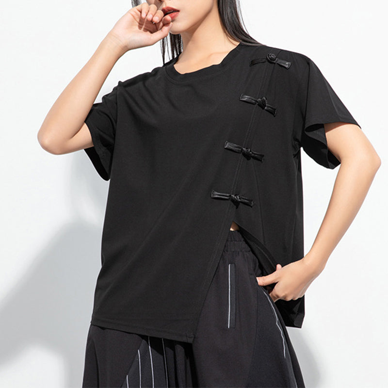 Button Loose Slit T-shirt