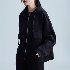 Batwing Sleeve Hooded Zip-Up Jacket