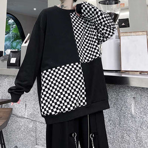 Checkerboard Panel Color Contrast Long Sleeve T-Shirt