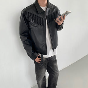 Black Leather Loose-fitting Jacket