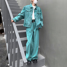 Load image into Gallery viewer, Vintage Washed Distressed Jacket Straight-leg Pants Denim Suit
