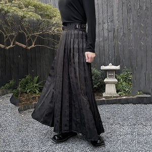 Vintage Jacquard Pleated One-piece Buckle Long Skirt