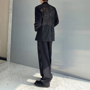 Jacquard Sheer Blazer and Straight Trousers Two-piece Suit