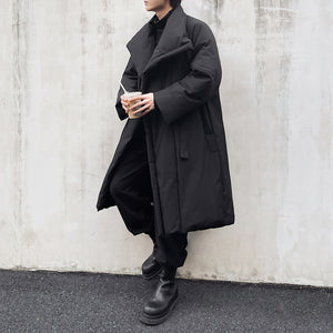 Large Lapel Over Knee Length Cotton Coat