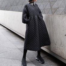 Load image into Gallery viewer, Retro Lantern Sleeve Rhombus Embossed Long Cotton Coat
