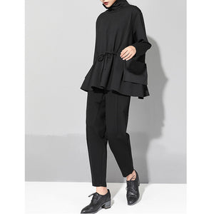 Loose Drawstring Waist Long Sleeve Shirt