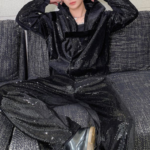 Loose Sequined Casual Shirt and Pants Suit Two Piece Sets