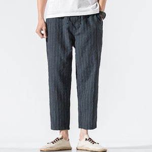 Cotton and Linen Striped Pants