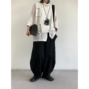 Loose Cotton And Linen Wide-Leg Pants