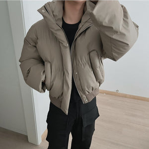 Winter Solid Stand Collar Thickened Pu Leather Cotton Jacket