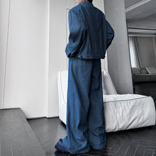 Load image into Gallery viewer, Denim Cropped Jacket with Buttons and Wide-Leg Pants Two-Piece Set
