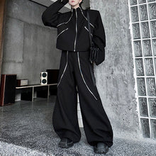 Load image into Gallery viewer, Jacket with Multiple Zippers and Wide Leg Pants Two-piece Set
