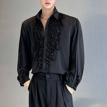 Load image into Gallery viewer, French Loose Lapel Satin Lace Casual Long-sleeved Shirt
