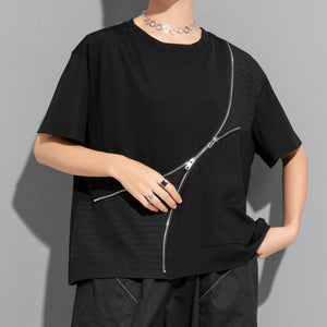 Summer Irregular Zipper T-shirt