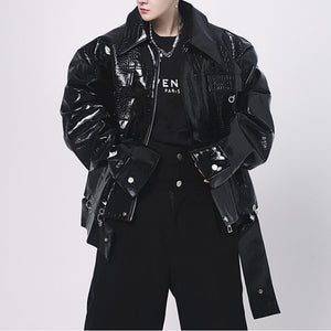 Retro Shoulder Padded PU Leather Jacket