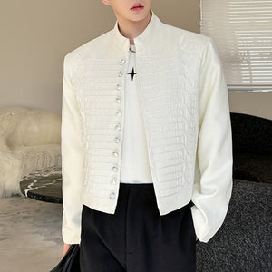 Multi-button Embroidered Stand Collar Cropped Jacket