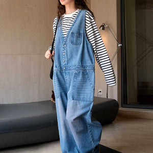 Denim Casual Long Loose Overalls