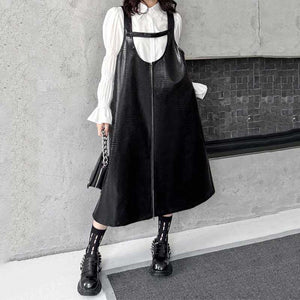 PU Leather Suspender Dress