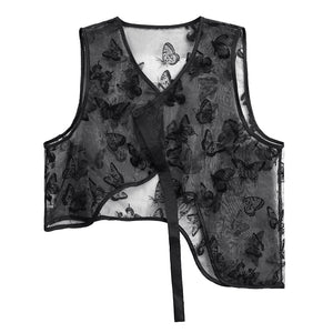 Flocked Butterfly Irregular Vest