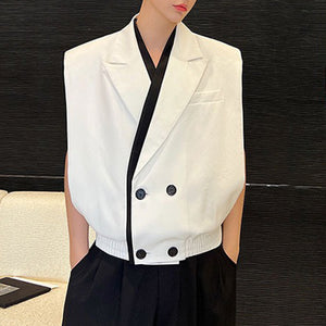 Colorblock Suit Collar Double-breasted Vest