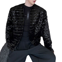 Load image into Gallery viewer, Round Neck Sequined Striped Casual Stage Jacket
