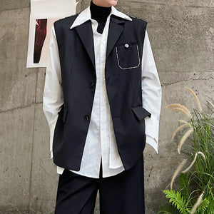 Topstitched Button Suit Vest