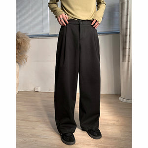 Thickened Twill Semi-elastic Wide-leg Loose Trousers