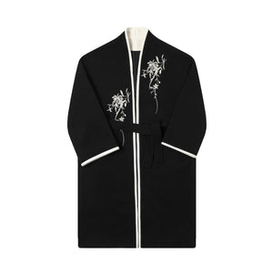 Embroidered Wool Retro Thickened Mid-length Coat