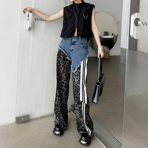 Contrast Leopard Print High Waist Jeans