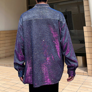 Shiny Silk Long-sleeved Loose Stage Shirt