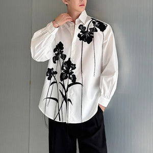 Ink Painting Print Long-sleeved Casual Shirt