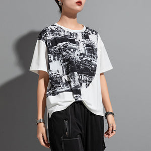 Ink Print Irregular Stitching T-shirt