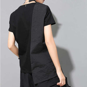 Black Irregular V-Neck Shirt