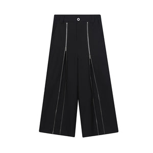 Zippered Retro Straight Casual Wide Leg Trousers