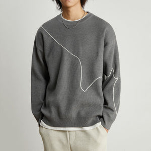 Line Embroidered Crew Neck Sweater