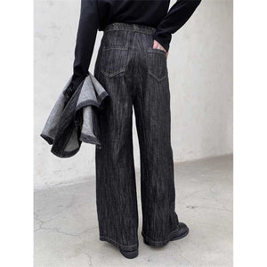 High Waist Straight Denim Wide Leg Pants