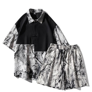 Summer Ice Silk Shirt and Shorts Two Piece Set