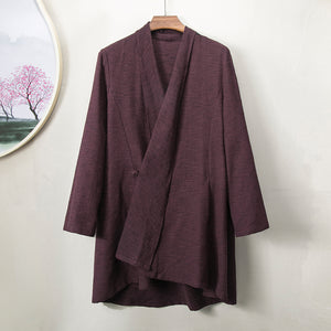 Slant-front Vintage Cotton Linen Cardigan