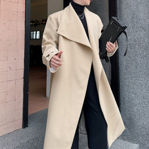 Large Lapel Belted Mid-Length Coat