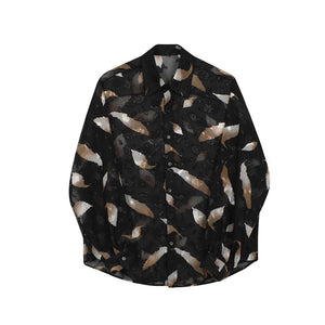 Feather Print Thin Sheer Shirt