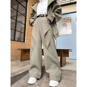 Hoodie Cardigan Sweatshirt Stitching Straight Wide-leg Trousers Two-piece Set