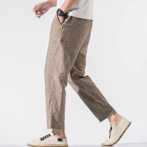 Cotton and Linen Striped Pants