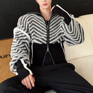 Striped Winter Large Lapel Sweater Jacket